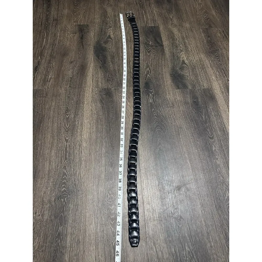 Structure Y2K Black Leather Chain Braided Leather Belt Solid Brass Buckle SZ 38